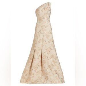 NWT Rickie Freeman for Teri Jon Beige Floral One-Shoulder Dress